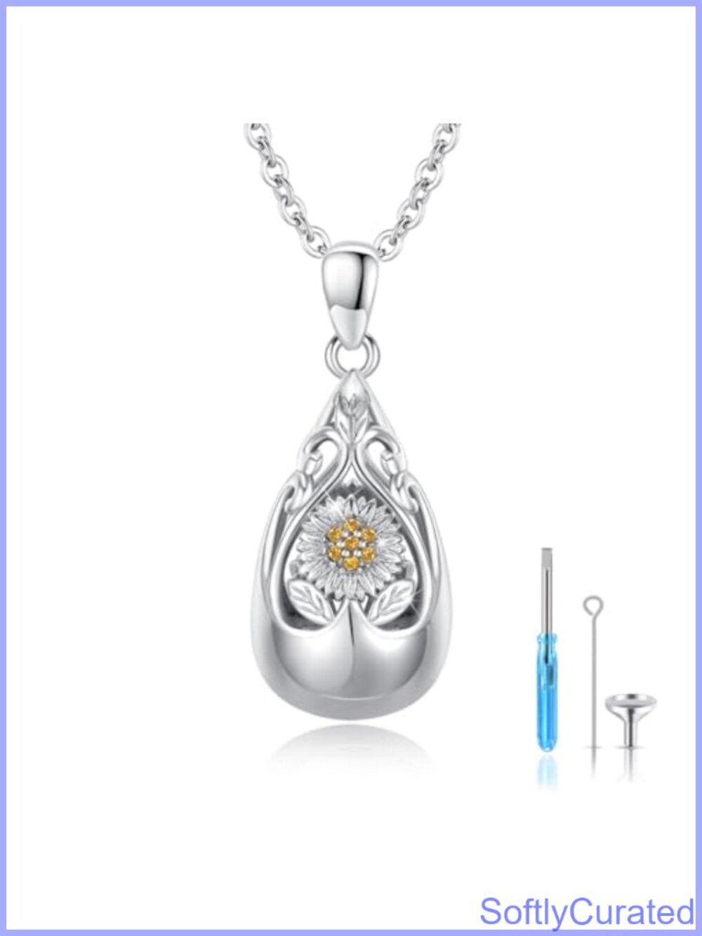 925 Sterling Silver Urn Necklace for Ashes Sunflower Keepsake Memorial Pendant